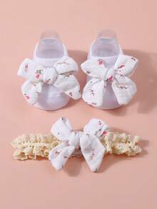 0-1岁婴儿发带袜子套装，女宝宝蝴蝶结发带1个+防滑地板袜1双 - 彩色 - 查看 10