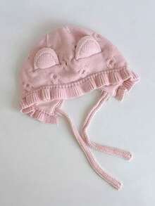 1pc Baby Ruffled Cute Rabbit Ear Knit Beanie, Warm & Soft, Autumn/Winter - Cat Ears - View 6