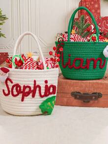 Personalized Christmas Gift Basket, Customizable With Name Printing, Christmas Gift Basket For Children, Christmas Gift Basket - Multicolor - View 3