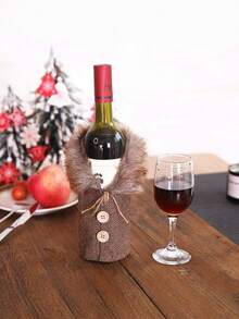 1 PIEZA Elegante disfraz de botella de vino con cuello de suéter y cierre de botones - Cuadros festivos o colores sólidos - Tela para todas las estaciones Vestido para Navidad, San Valentín, bodas, Año Nuevo - Funda decorativa para botellas de vino, decoración de fiesta fácil de limpiar, diseño de suéter acogedor con cierre de botones, perfecto para decoración de mesa festiva y exhibición de botellas de vino - Multicolor - Ver 3