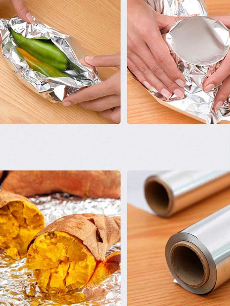 1 rolka wytrzymałej folii aluminiowej, 5 metrów, folia aluminiowa z powłoką zapobiegającą przywieraniu, do pieczenia, grillowania i piekarnika, odpowiednia do gotowania i pieczenia w okresie świątecznym, materiał do kontaktu z żywnością, niezbędna do gotowania w okresie świątecznym, wytrzymała folia aluminiowa, powierzchnia zapobiegająca przywieraniu, rolka folii aluminiowej - Wielokolorowe - Zobacz 1