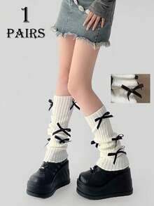 1/2 双女士蝴蝶结腿套，时尚百搭，洛丽塔风格，适合日常穿着秋季配饰