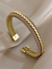 Bộ vòng tay thép không gỉ mạ vàng 18K kiểu dáng cổ điển sang trọng, họa tiết hình học đan xen, phù hợp cho nữ, có thể dùng làm quà tặng Ngày của Mẹ, quà tặng tựu trường, quà tặng Halloween, phụ kiện du lịch biển mùa hè, phụ kiện phong cách Bohemian, phụ kiện dự tiệc/dạ hội/mặc hàng ngày, quà cưới, quà sinh nhật, quà tặng phù dâu và quà Giáng sinh. - Nhiều màu - Xem 6