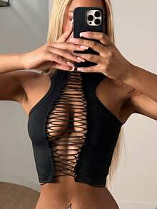 性感吊带露背短款上衣 - 黑色 - 查看 3