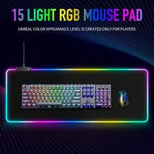 Large RGB Gaming Mouse Pad -15 Light Modes Touch Control Extended Soft Computer Keyboard Mat Non-Slip Rubber Base For Gamer Esports Pros 315X118