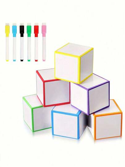 8 件可擦泡沫立方体，带干擦记号笔 - 可重复使用的空白骰子，适用于圣诞派对游戏装饰、教育游戏、课堂学习和学校用品