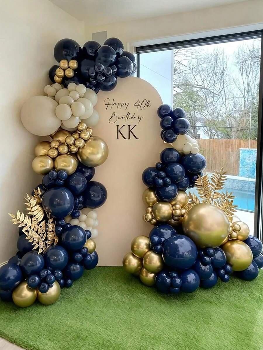 127pcs Beige Navy Blue Balloon Garland Arch Kit 30th 40th 50th Birthday Decoration Shower Balloons Set Wedding Engaged Baptism - Mixed Color - View 1