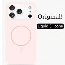 奢华亮面荧光液态硅胶手机壳，兼容 17 Air、16、15、14、13、12、17 Pro Max Plus，带磁吸软壳 - 粉紅白色 - 查看 4