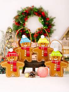 1 Stück Weihnachts-Lebkuchen Party Geschenktüte - Papier Weihnachts-Geschenktüte mit Griff, geeignet für Weihnachtsparty Dekorationen und Feiertags-Zubehör, Geburtstagsfeiern, Hochzeiten, Weihnachtsgeschenke, Weihnachtsdekorationen, Geburtstagsfeiern, Neujahrsgeschenke, Farben und Stile sind zufällig, Weihnachts-Lebkuchenmann Geschenktüten, Weihnachts-Apfel Verpackungsboxen Winterraumdekoration