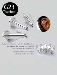 2 件 16G G23 钛耳屏耳钉耳轮穿孔首饰内螺纹平背耳钉前耳钉美杜莎唇钉耳钉首饰男女款金色 6 毫米 8 毫米 - G23-silver lip stud - 查看 17
