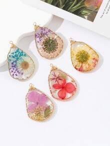 3pcs Teardrop Resin Dried Flower Wrapped Copper Wire Earrings, Necklace, Bag Decoration DIY Pendant
