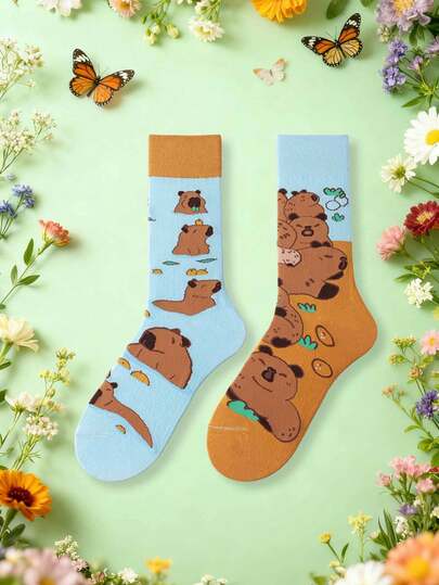 1 Coppia Di Calzini Equipaggio Divertenti E Carini Con Motivo Capibara Per Donna E Uomo, Comodi Per Uso Quotidiano, Sport E Feste In Primavera, Estate E Autunno