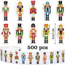 500张/卷 卡通胡桃夹子涂鸦贴纸，3厘米/1.2英寸不对称国王与士兵圣诞贴纸，节日装饰贴纸，节日派对，剪贴簿DIY装饰，卡片封口信封贴纸，PVC防水贴纸 - 彩色 - 查看 8