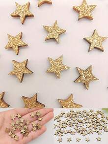 100 件迷你木制星星装饰，双面金色闪亮星星装饰，未完成的空白木制星星切片木制工艺品，适用于圣诞节装饰、DIY 剪贴簿派对工艺品、圣诞节餐桌装饰、节日派对装饰、居家装饰、节日礼物、生日、婚礼、母亲节、情人节 - 彩色 - 查看 2