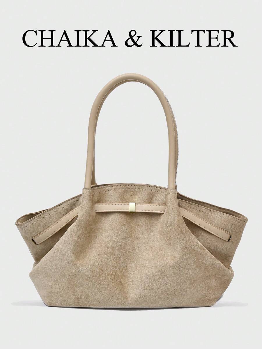 1个 CHAIKA & KILTER 纯色麂皮绒单肩包，女士复古休闲大容量单肩手提包，褶皱设计，可调节腰带装饰，双提手，磁扣闭合，适合旅行、购物、约会、作为女士礼物，适合青少年女孩、大学生、初学者和白领，也适合办公室、学校、工作、商务、通勤、户外、旅行、徒步等场合。