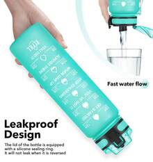 Motivational Water Bottle With Time Marker And Fruit Strainer, Leak-Proof, With Carrying Strap, Perfect For Fitness, Gym And Sports - 綠色 - 查看 4
