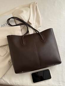 2pcs Women Black Quilted Lining Shoulder Tote Bag, Fashion Large Capacity Combination Handbag With Snap Closure, Casual Street Style For Daily Commute