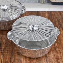 5/10pcs Set Thick Aluminum Foil Pot With Lid, Lightweight Cookware For Holiday Cooking, Compact Design, Durable, Suitable For Home Bakers And Outdoor Enthusiasts