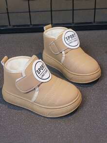 1 Pair Kids Winter Plush Hook And Loop Cute Stylish Non-Slip Snow Boots For Boys & Girls