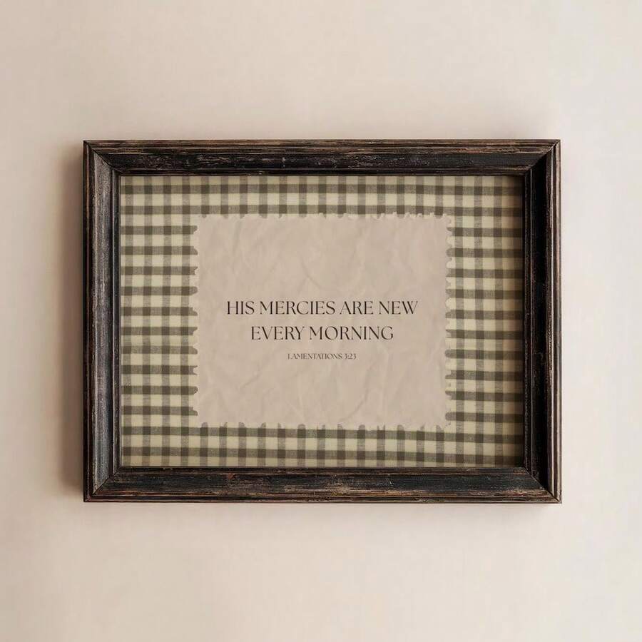 1 件带框/无框新款 Mercies 绿色格子圣经经文帆布海报基督教名言复古墙壁艺术印刷简约美学装饰画适用于公寓、客厅、卧室、现代家居装饰 - 彩色 - 查看 1