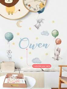 1pc 30 * 120cm (11.81 * 47.24in) Cartoon Animal Wall Sticker, Balloon Rabbit Bear Dog Wall Decal, Customized Text Wall Sticker, Teddy Bear On The Moon, Cartoon Clouds & Stars Painting, Self-Adhesive PVC Removable Decoration For Home, Bedroom, Study, Living Room, School Classroom Corridor, Girls/Boys Room, Kids Room, Nursery Back To School - Multicolor - View 5