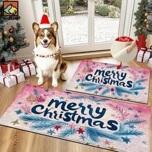 1 pieza/2 piezas Alfombra antideslizante para baño con estampado navideño, material de cachemir sintético, decoración esponjosa adecuada para baños, entradas, cocinas y decoraciones festivas, lavable a máquina, idea de regalo