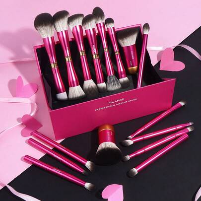 MAANGE Set de brochas de maquillaje de 1/13/16/18 piezas con tubo de aluminio y caja de almacenamiento, que incluye brocha de base, brocha de rubor, brocha de polvo, brocha de contorno, brocha de iluminador, brocha de sombra de ojos, brocha de corrector y brocha de sombreado de nariz, set de herramientas de maquillaje de viaje como regalo para mujeres y niñas