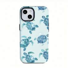 1 Funda Azul con Patrón de Tortuga 2 en 1 - Diseño Robusto de Doble Capa, Duradera y a Prueba de Golpes - Adecuada para iPhone 17, 16, 15, 14, 13, 12, 11, 8, 7, X, XS, XR, Plus, Air, Pro, Max, Mini, SE2, SE3, Regalo Perfecto de Año Nuevo para Amigos, Familia y Seres Queridos CGDO - Colores mixtos - Ver 2