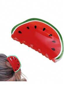 1pc 9cm Watermelon Shaped Hair Clip, Acrylic Fruit Design Hair Claw Clip, Cute & Stylish Bun Holder For Women Elegant Hair Accessories Winter Hair Clutch