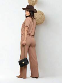 Women's Comfort Casual Sweatshirt Set - 米色 - 查看 2