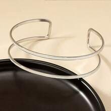 Women's Double Arm Bracelet, Minimalist And Modern Design, 925 Silver And 18K Gold Plated, Elegant Style Adjustable For Party And Daily Use - 銀色 - 查看 6