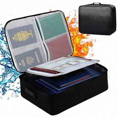 Fireproof Document Bag With Lock Fireproof Money Bag 3Layer File Organizer Case With WaterResistant Zipper Portable Travel  Box For Important File Passport Certificates Legal Documents Black