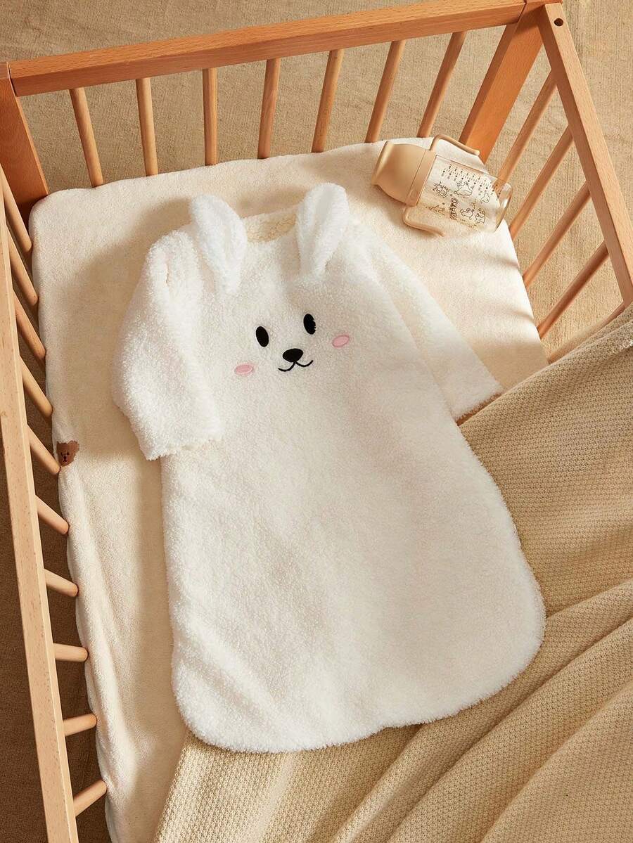 1 件婴儿卡通可爱熊/兔子柔软舒适温暖保暖内衬厚双层毛绒睡袋 - 白色 - 查看 1