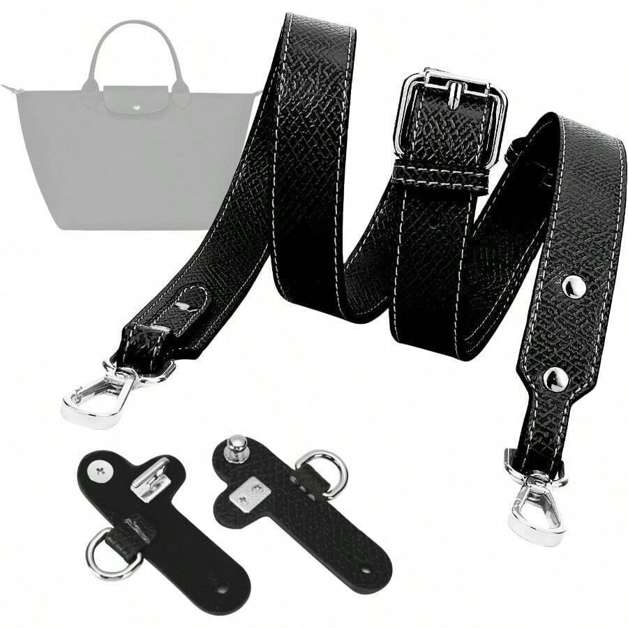 Purse Straps Replacement Leather Crossbody Shoulder Strap Kit Adjustable For S M Longchong Bag Women - 黑色 - 查看 1