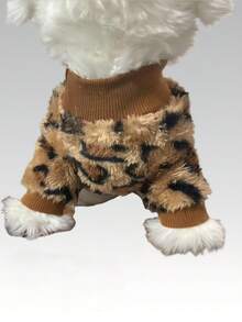 Winter Pet Clothes, Leopard Print Plush Pet Sweater, Warm And Comfortable, Suitable For Medium And Small Cats And Dogs, Fits Breeds Like American Shorthair, Soft And Warm To Help Cats And Dogs Easily Carry Vintage Style Items - Coffee Brown - View 6