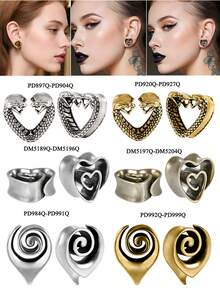 1PC Copper Heart Swirl Ear Gauges Snake Ear Tunnel Plugs Apiral Expanders Shell Earrings Plugs Piercing Body Jewelry