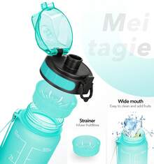 Motivational Water Bottle With Time Marker And Fruit Strainer, Leak-Proof, With Carrying Strap, Perfect For Fitness, Gym And Sports - 綠色 - 查看 2