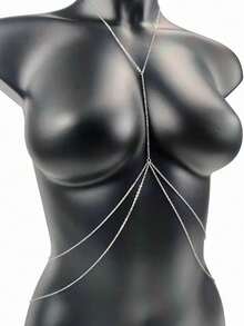 1pc Fashionable Multilayer Body Chain Necklace, Versatile Waist Chain & Chest Chain Accessory - Silver - View 1