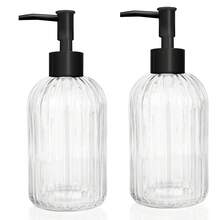 2-Pack Glass Soap Dispenser - 400ml UV Protection Refillable Bottles With Black Rust-Proof Pump For Hand Soap, Lotion, Oil, Kitchen & Bathroom Essentials - trong suốt - Xem 12