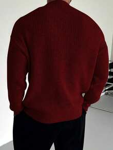 Men's Fashionable Casual Solid Color Sweater - Burgundy - View 5