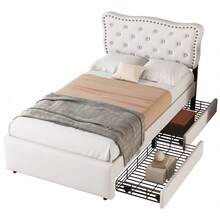 Bed Frames - Light Beige + MDF + 90cm*200cm - View 7