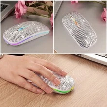 1 件闪亮耀眼的无线鼠标,2.4GHz + 5.2 双模式无线鼠标,覆盖水晶钻,符合人体工程学设计,静音点击,兼容 Windows/MacOS/Android/Linux,可爱的闪亮无线鼠标,送给她/他、生日、节日的完美礼物 - 彩色 - 查看 7