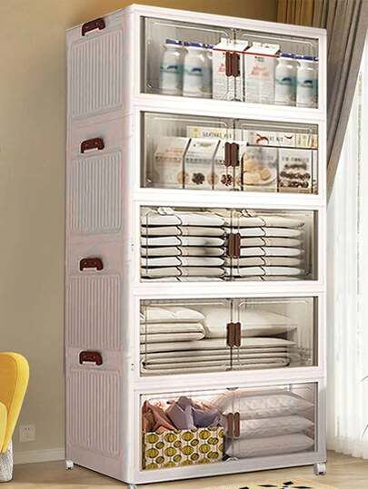 2/3/4/5 Layers    Storage Bins With Lids Large Stackable Storage Bins With Wheels And Door Storage Containers Box For Closet Organizers And Storage Plastic Drawer Storage For Bedroom Office Kitchen School