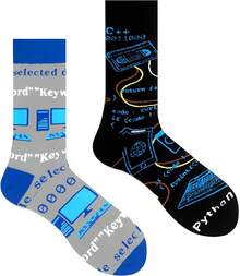 Men's Funny Novelty Crazy Pattern Dress Socks For Gifts - 黑色/綠色/藍色/灰色/多色編程器-4m - 查看 3
