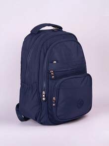 Large School Backpack For Notebook Pink Resistant Multiple Pockets Work Nylon Reinforced School College - Navy Blue - View 2