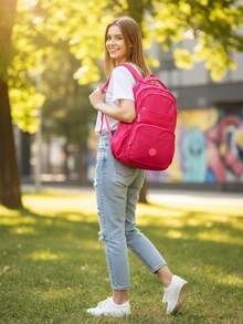 Large School Backpack For Notebook Pink Resistant Multiple Pockets Work Nylon Reinforced School College - Dusty Purple - View 6
