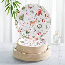 Reindeer Christmas Disposable Tableware Set, 7/9 Inch Disposable Christmas Party Paper Plates, Disposable Paper Cups, Plates, Napkins, Suitable For 10/24 Guests, Suitable For Holiday Celebrations, Christmas Decorations, Especially Suitable For Christmas Events And Party Supplies. - Multicolor - View 3