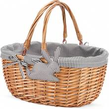 Oval Picnic Basket With Folding Handles, Willow Hand Woven Shopping Basket, Bath Toy  Toy Storage Gift Packing Basket, Wicker Empty Easter Eggs And Candy Small Gift Basket. Grey,24515596 - 金色 - 查看 1