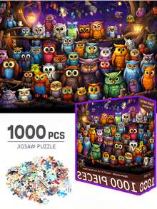 1盒1000片拼图，尺寸70厘米 x 50厘米，风景卡通风格，成人减压艺术装饰品，适合万圣节、圣诞节等节日，可作为礼物 - 彩色 - 查看 11
