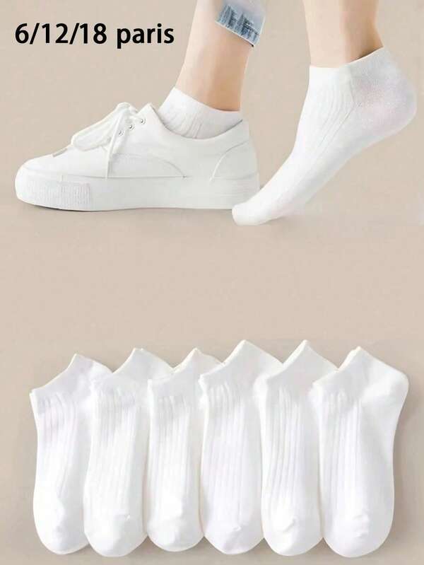 1 Pair/6 Pairs/12 Pairs/20 Pairs Unisex Vertical Striped Socks, White, Casual, Sports, School, Winter, Thin, Solid Color, Versatile